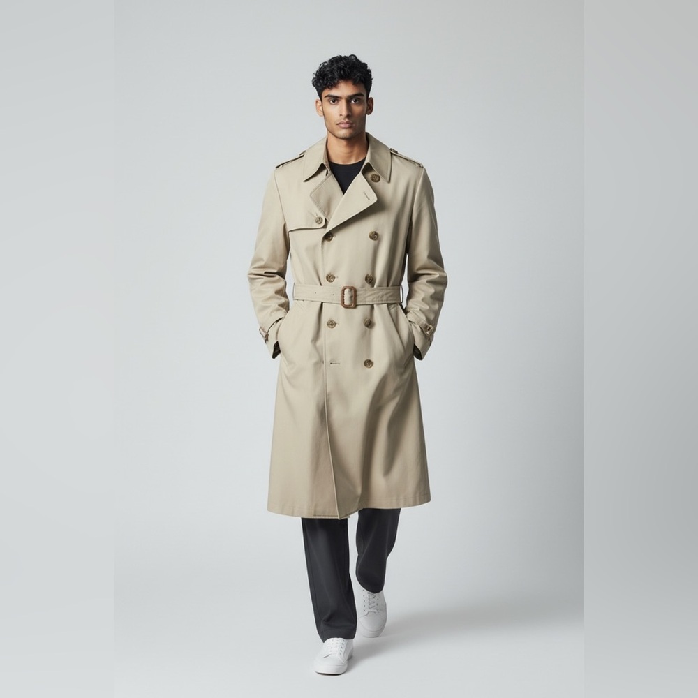 Vintage London Fog Tan All Weather Trench Coat Faux Fur Liner Mens Size 42 Euc